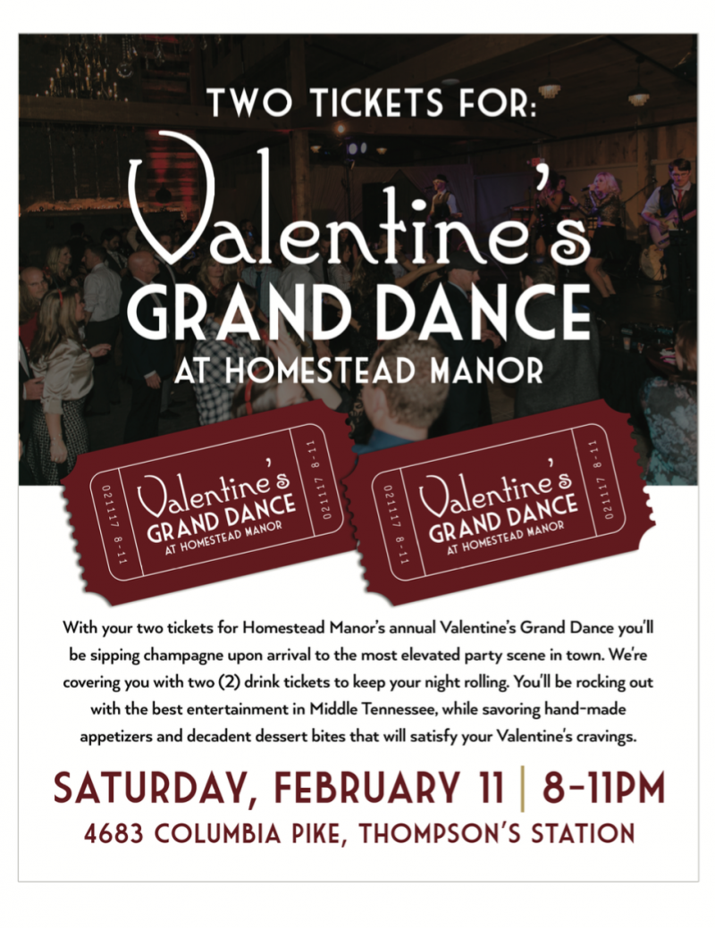 Need a Nashville Valentine's Date? Head to Homestead Manor's Valentine's Day Grand Dance