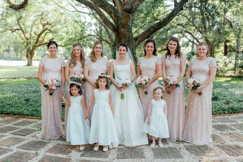 Sequin Wedding Linens + Bridesmaid Dresses with Bella Bridesmaids + Over the Top Linens |  Bridal Party