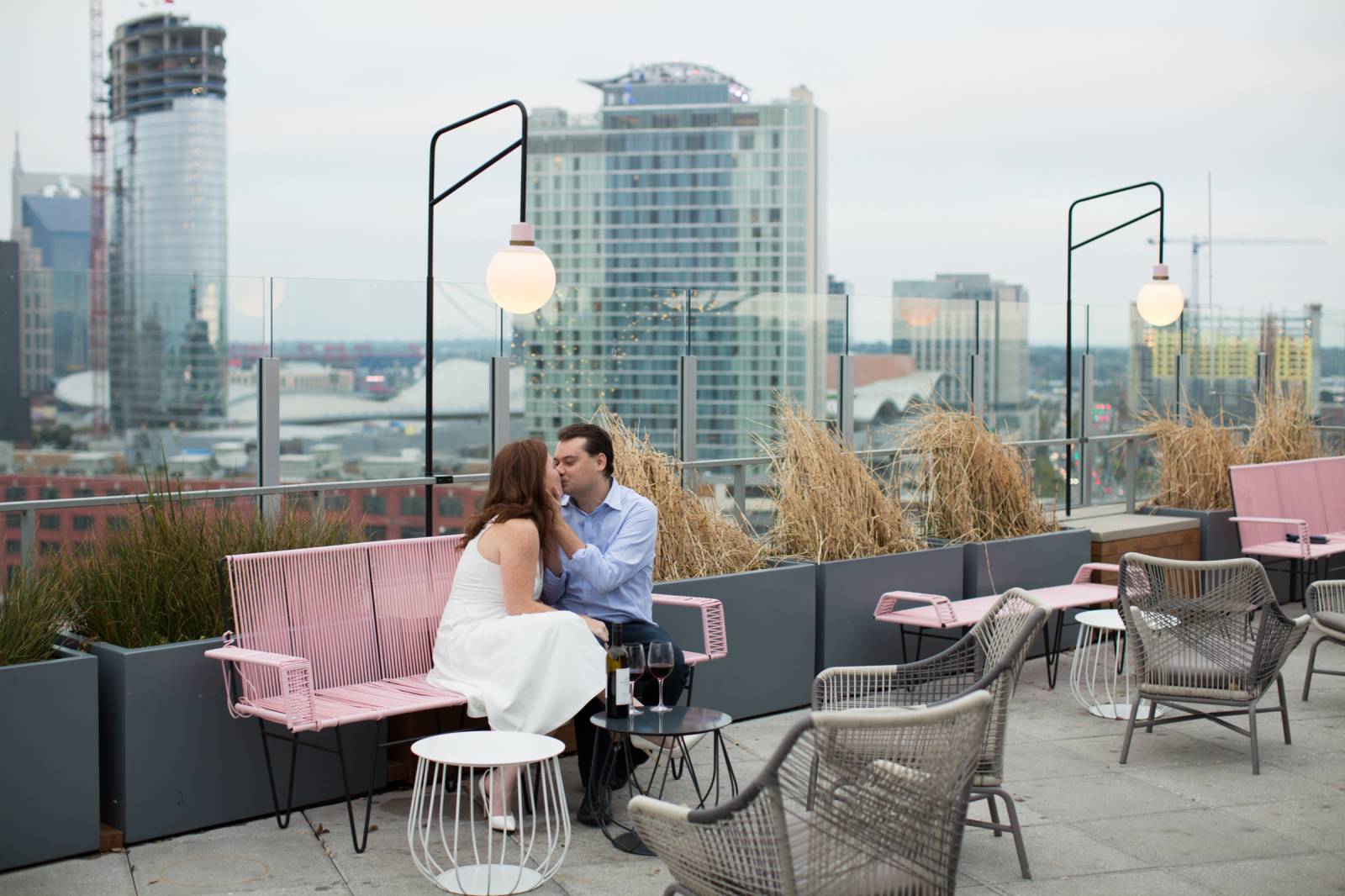 Artsy Nashville Engagement in The Gulch and LA Jackson Rooftop Bar |  Nashville Engagement Session