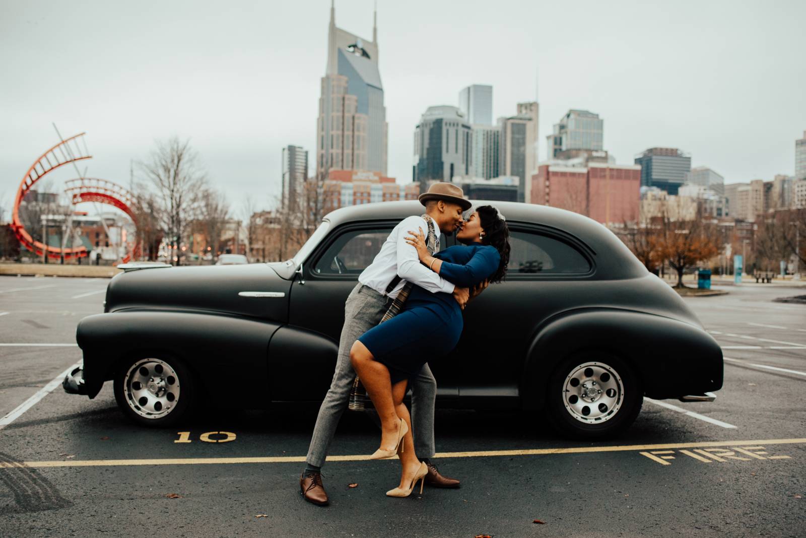 Chase and Lianna’s Vintage-Inspired Downtown Nashville Engagement Session by Cannon Weddings |  Nashville Engagement Session