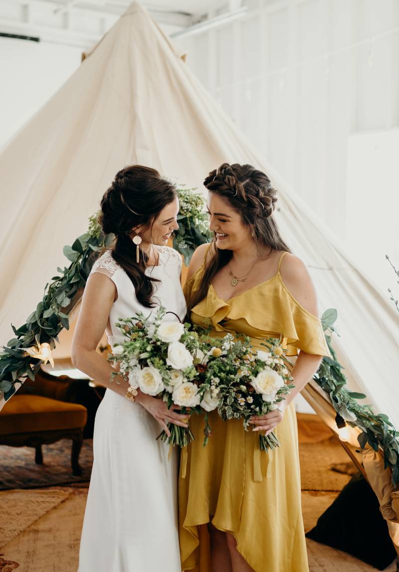 Mustard bridesmaid dress: Bridal shoes: Nashville Tennessee Styled Shoots Across America Wedding Inspiration