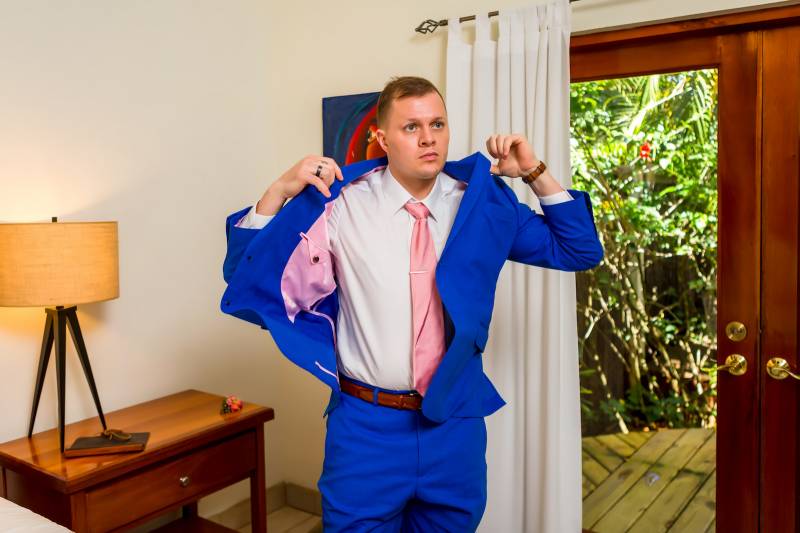 Royal blue wedding tuxedo: Belize destination wedding featured on Nashville Bride Guide