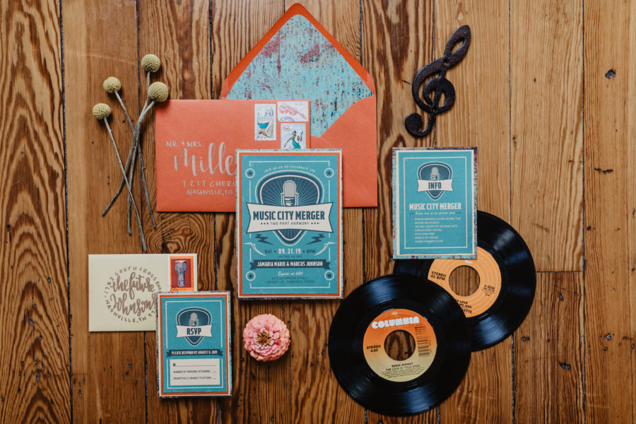 Creative wedding stationery for Music City Styled Shoot featured on Nashville Bride Guide