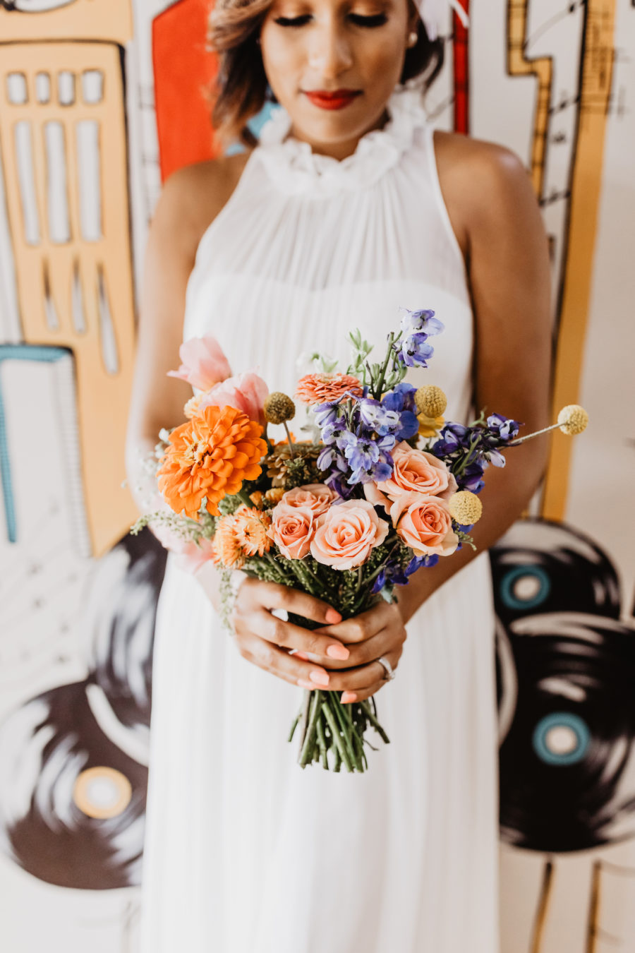 Colorful wedding bouquet: Music City Merger Styled Shoot featured on Nashville Bride Guide