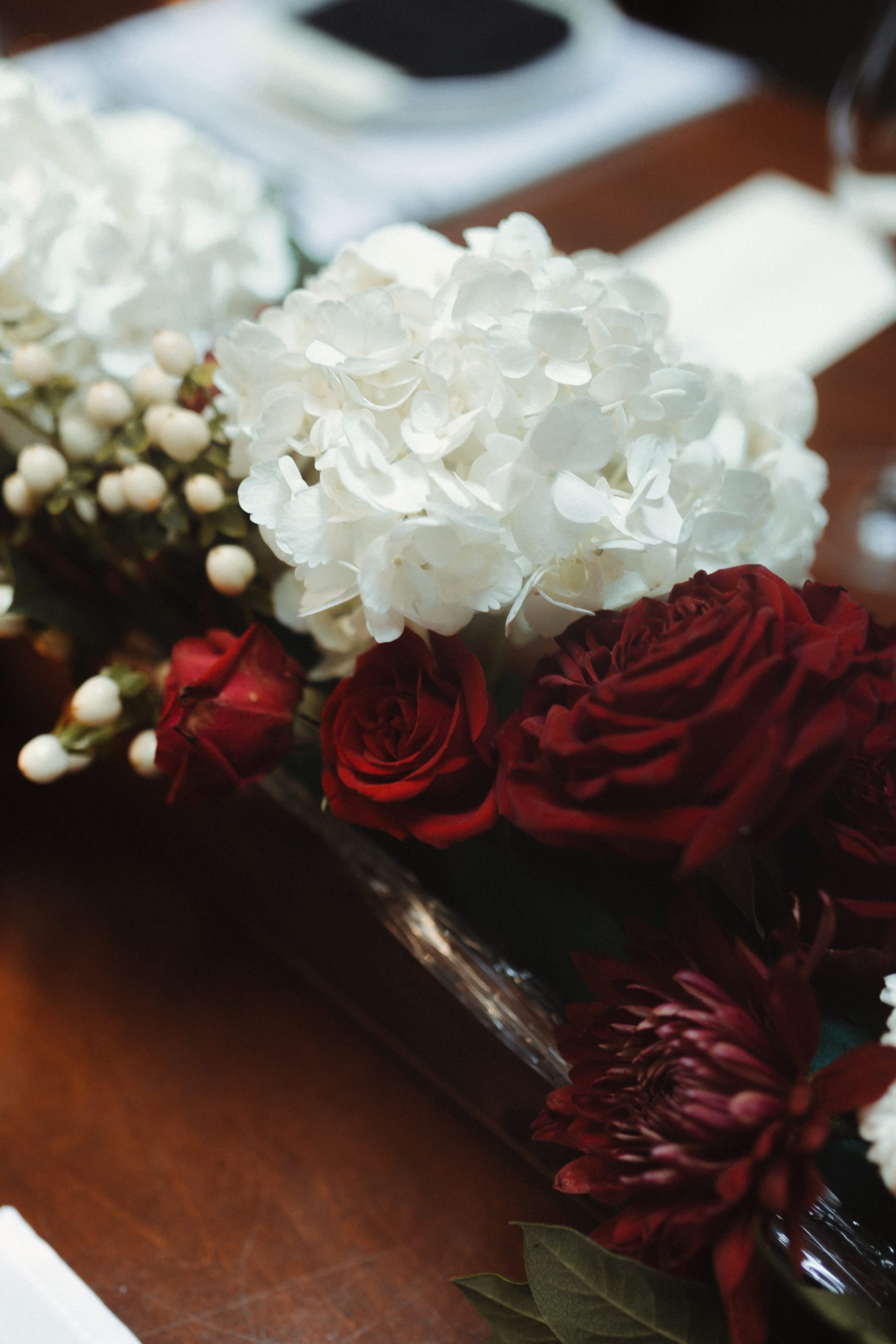 Red and white wedding flowers; Nashville brunch elopement featured on Nashville Bride Guide