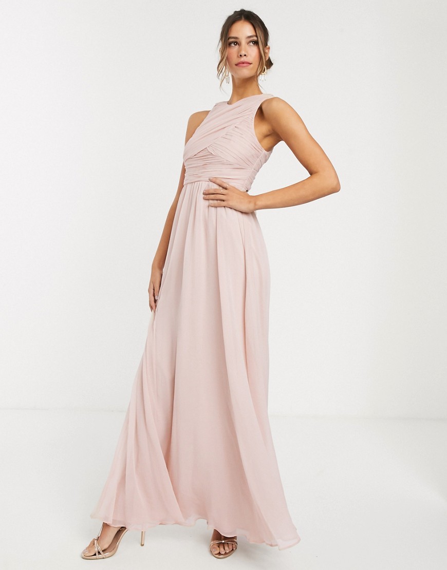 ASOS DESIGN Bridesmaid maxi dress with soft pleated bodice-Pink ...