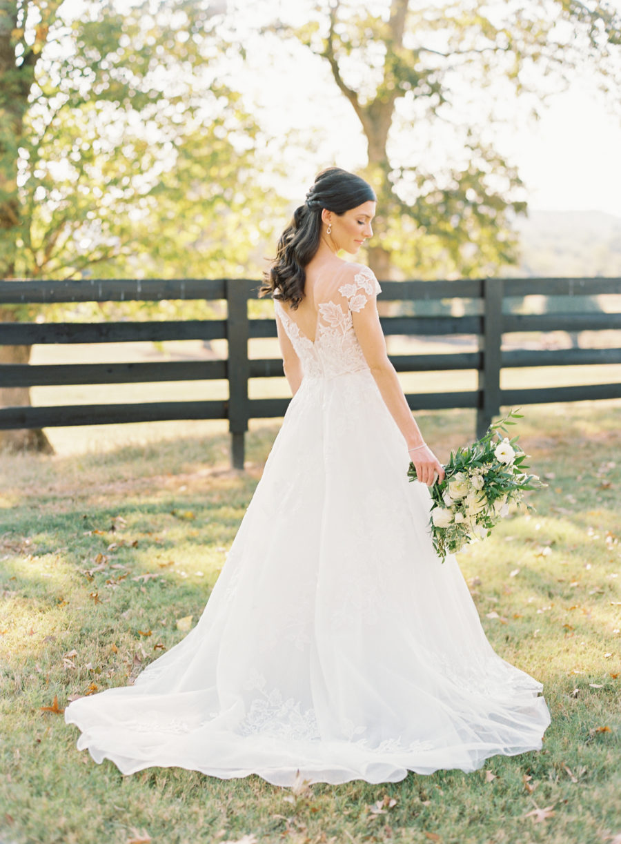 Lace wedding dress: Fall Nashville wedding at Autumn Crest Farm featured on Nashville Bride Guide