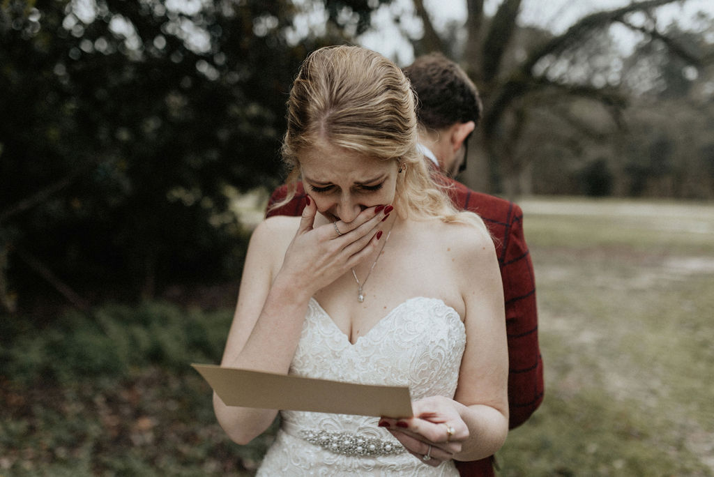 Bride during first look: Magical Winter Wedding by Meghan Melia Photography featured on Nashville Bride Guide!