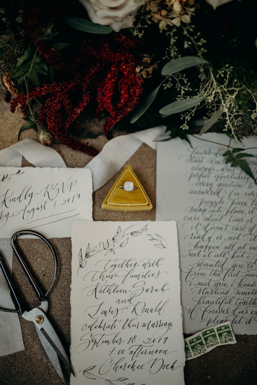 Script wedding invitation design by White Ink Calligraphy