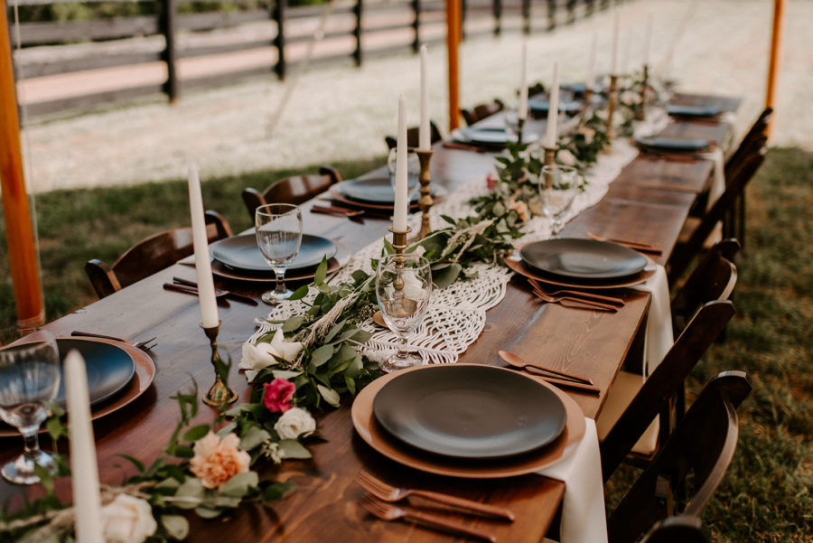 Greenery wedding table runners for outdoor Nashville wedding