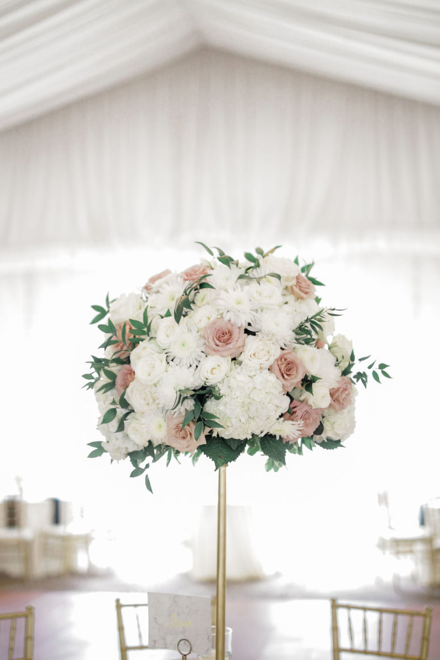Tall pink and white wedding centerpieces: Wedding portrait by Nashville wedding photographer Maria Gloer Photography