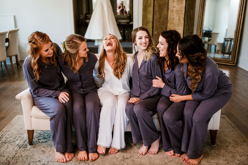 Bride and Bridesmaid in PJs: Beautiful Graystone Quarry Wedding captured by John Myers Photography & Videography