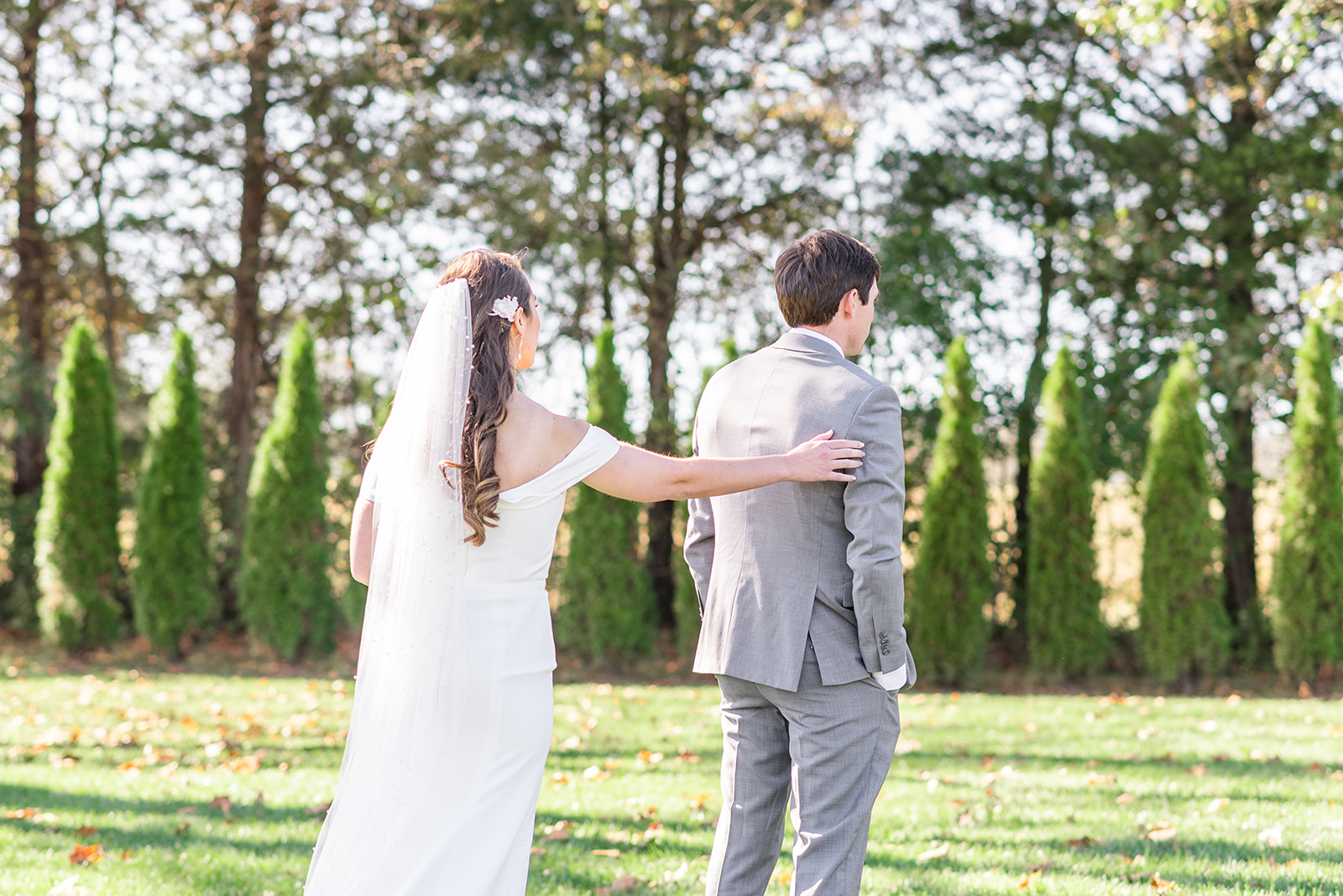Wedding first look: Timeless Fall Wedding at The Barn at Sycamore Farms