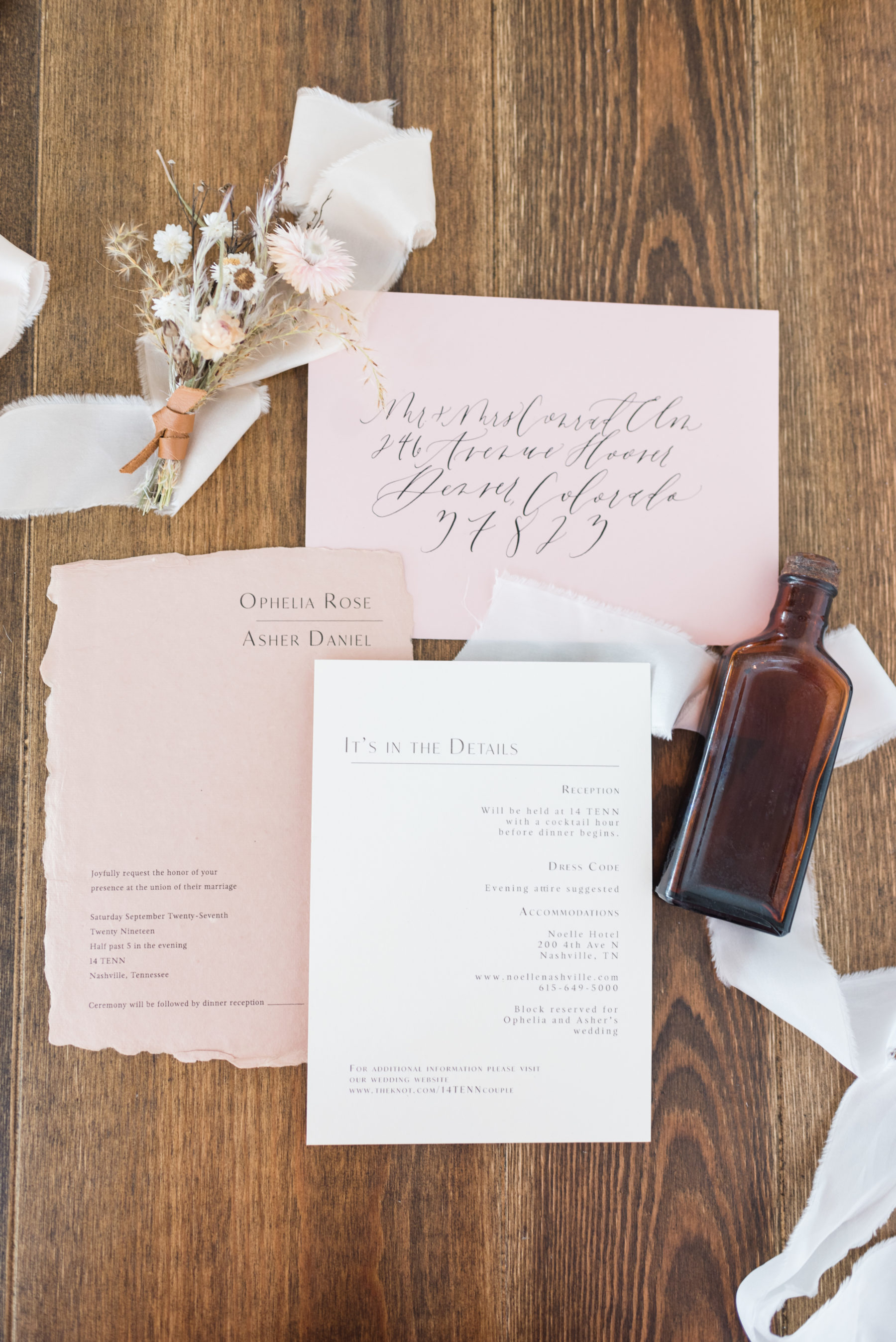 Blush Pink Wedding Invitation Suite: Organic Eco-Friendly Wedding Styled Shoot featured on Nashville Bride Guide