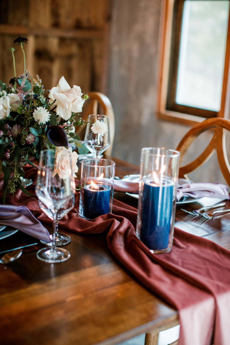 Blue wedding candles: Moody Spring Styled Shoot and Cedarmont Farm featured on Nashville Bride Guide