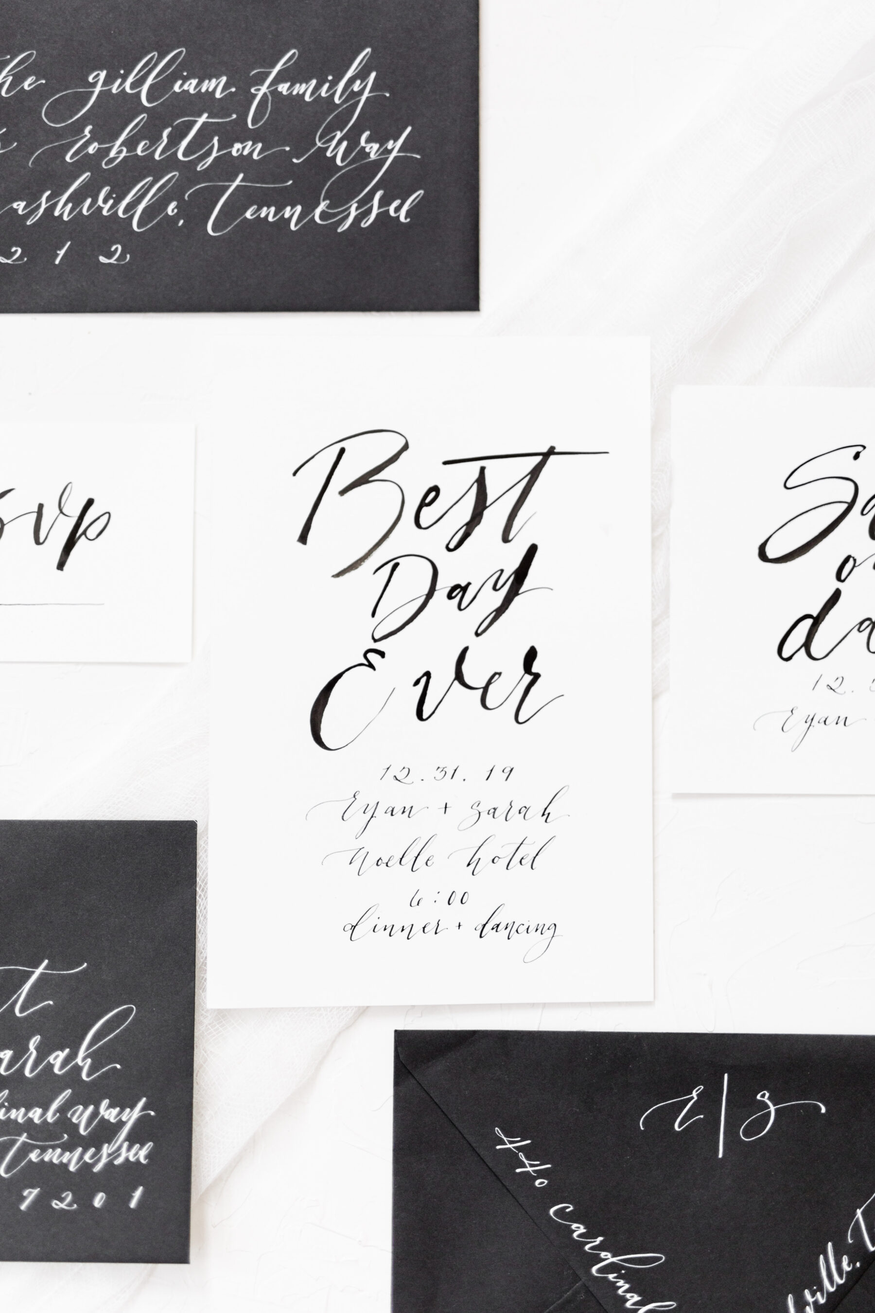 Modern black and white wedding invitations: Classic, Yet Modern New Years Eve Wedding Inspiration featured on Nashville Bride Guide