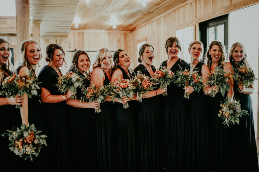 Bridal party first look ideas: Boho Barn Wedding by Melissa Marie Floral Designs