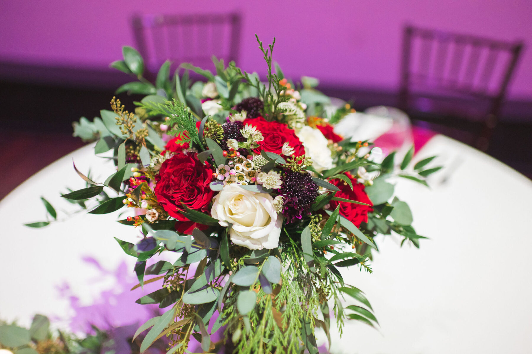 Red and white wedding flowers: Classic Winter Wedding by Details Nashville