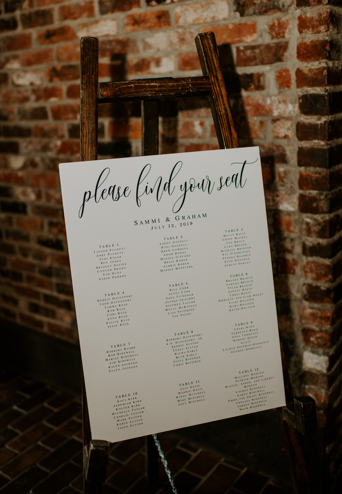 Wedding seating chart display: Romantic Nashville Wedding at The Bedford featured on Nashville Bride Guide