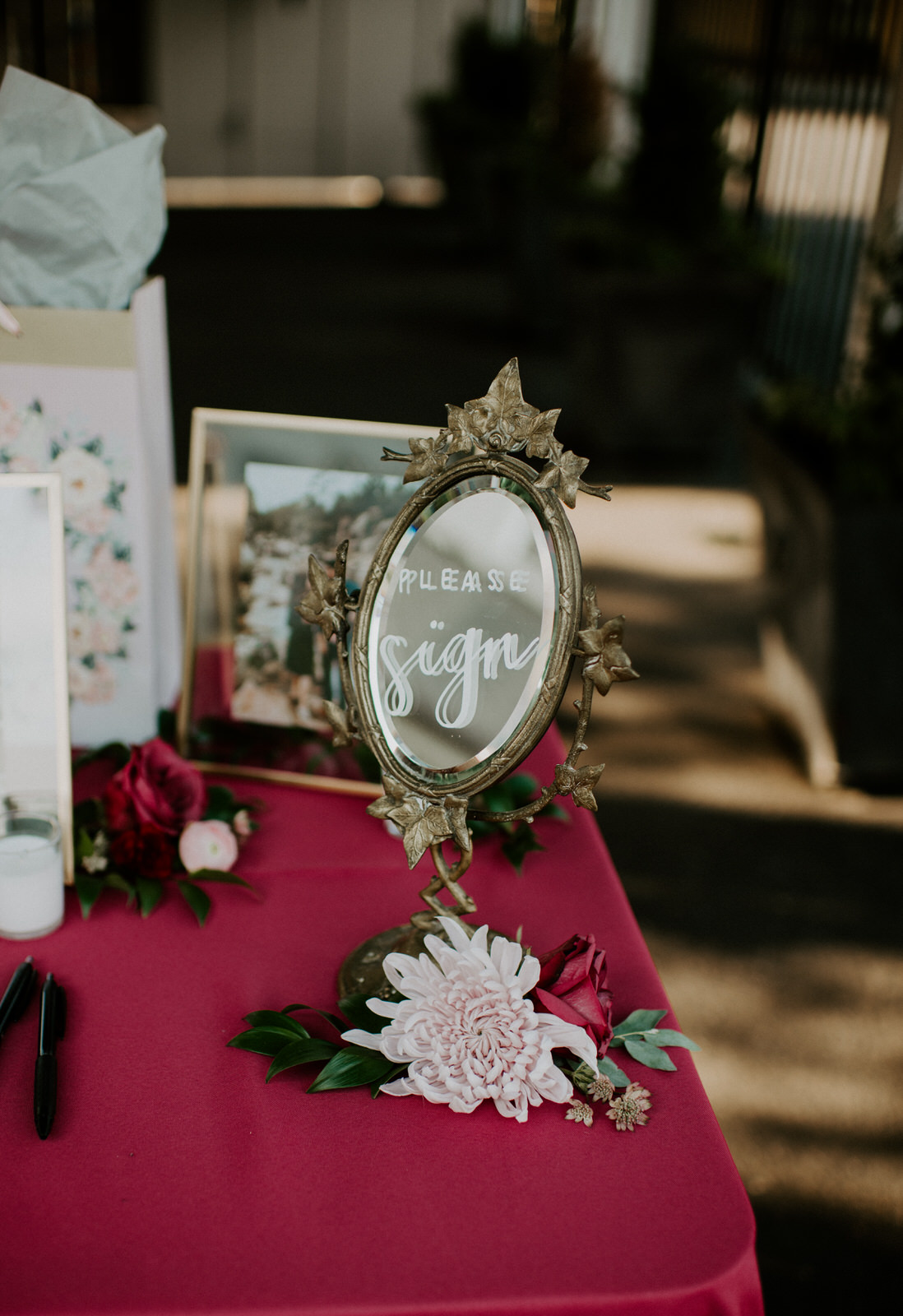 Mirror hand-lettered wedding sign: Romantic Nashville Wedding at The Bedford featured on Nashville Bride Guide