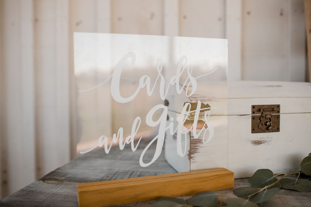 Hand-lettered wedding sign: Intimate Barn Wedding from John Myers Photography