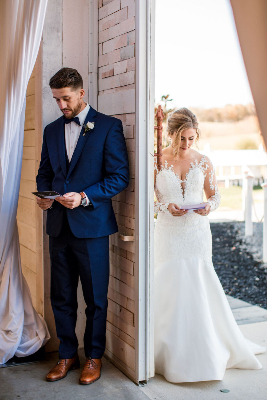 Wedding first look: Intimate Barn Wedding from John Myers Photography