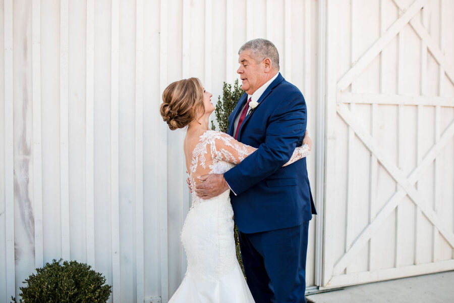 Father Daughter First Look: Intimate Barn Wedding from John Myers Photography