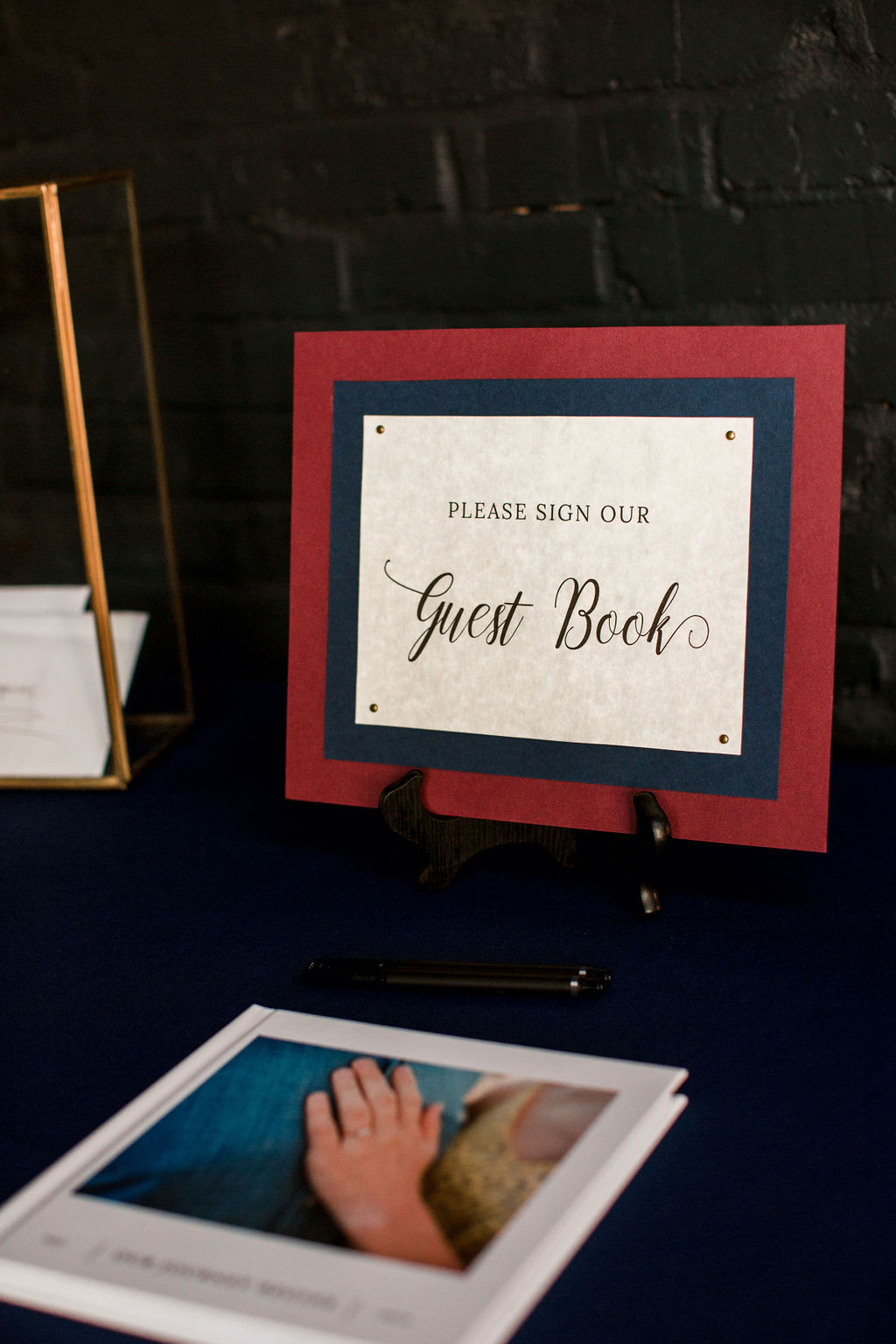 Wedding guest book sign: Burgundy and Navy Wedding at Clementine Hall