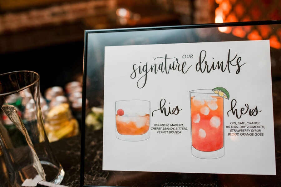Wedding signature drink ideas: Burgundy and Navy Wedding at Clementine Hall