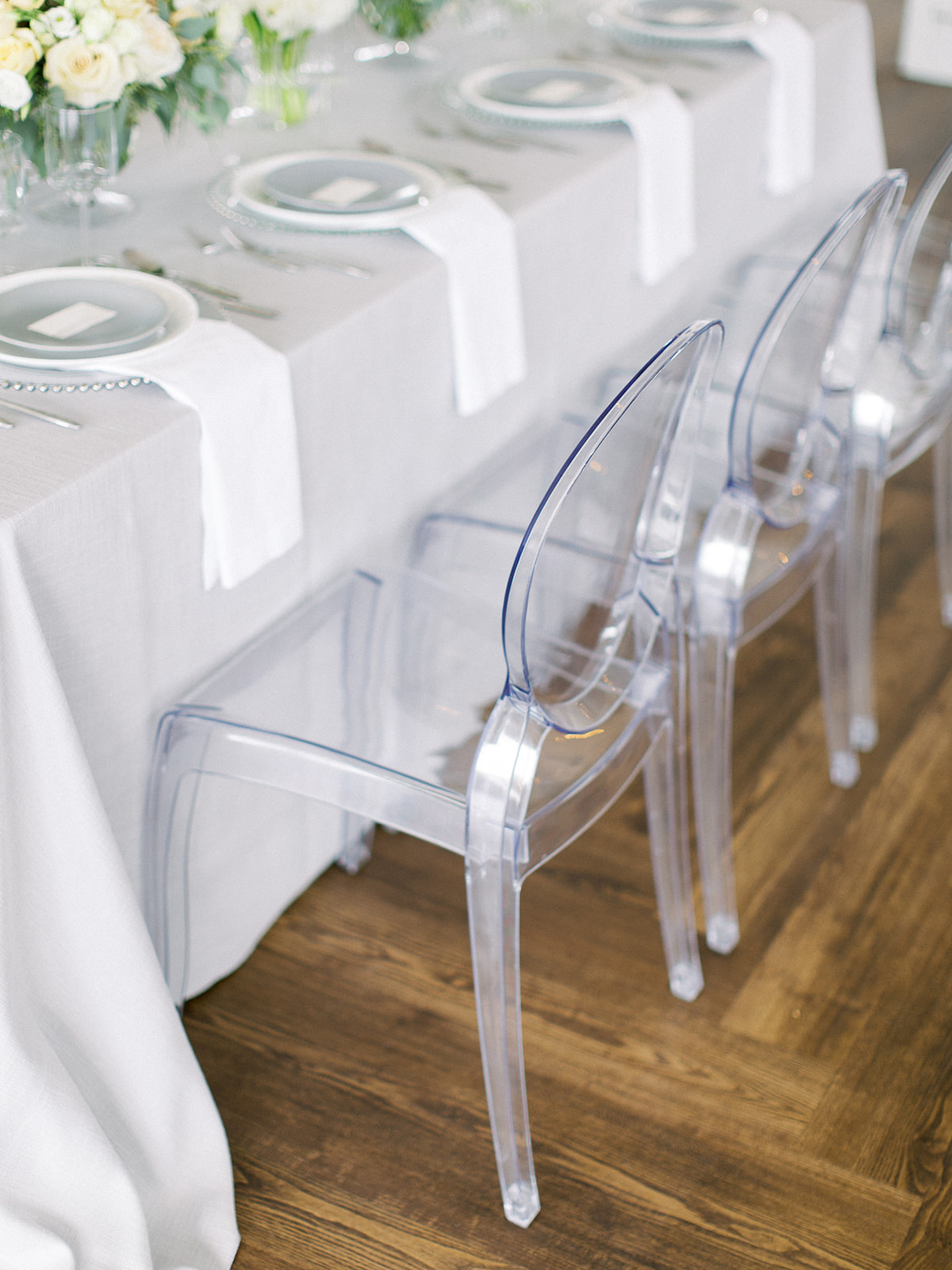 Clear modern wedding chairs: Clean & Modern Styled Shoot at 14TENN featured on Nashville Bride Guide