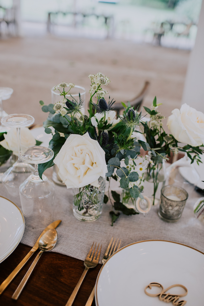 White and greenery wedding centerpieces: Summer Soiree at Cedarwood Weddings featured on Nashville Bride Guide