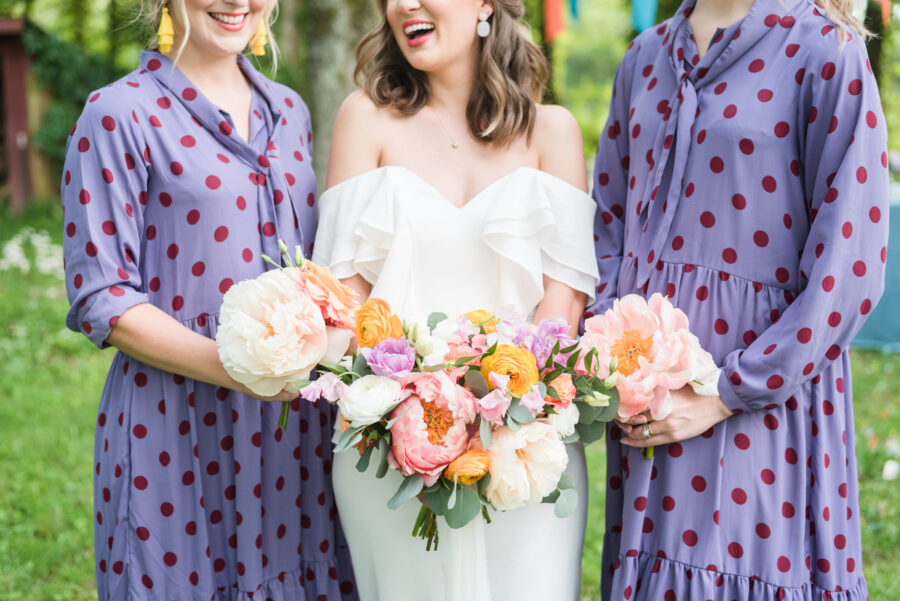 Purple and red polka dotted bridesmaid dresses