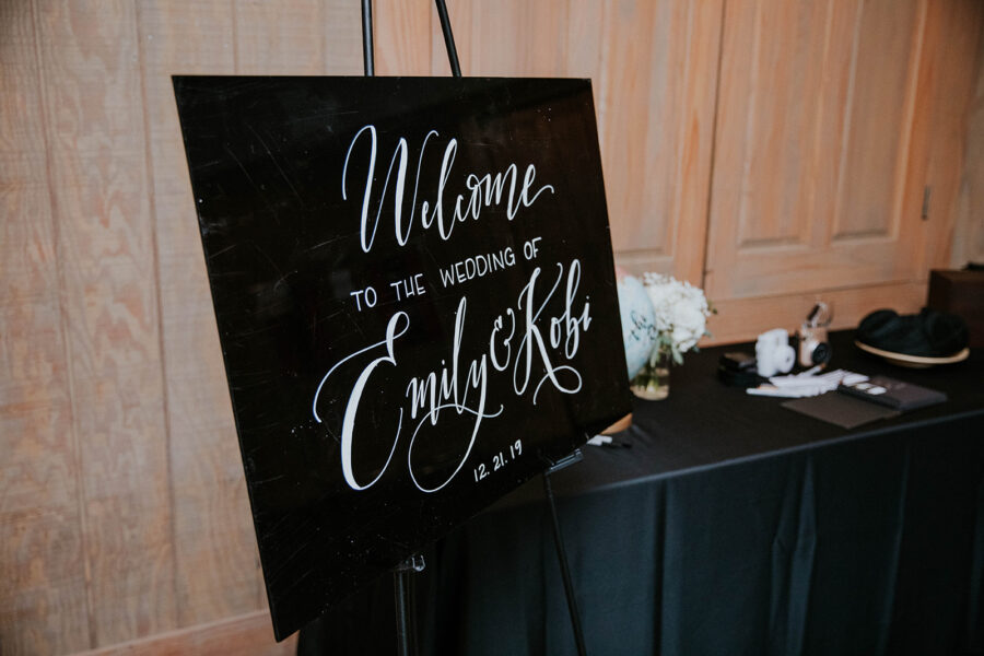 Black and white wedding sign: Timeless Loveless Barn Winter Wedding by Kendall Parsons featured on Nashville Bride Guide