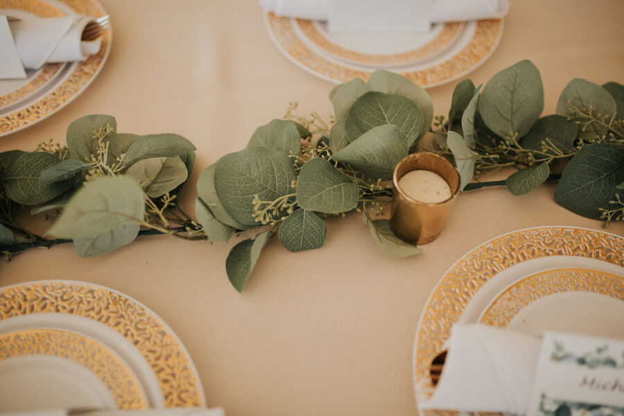 Eucalyptus wedding table runner: Romantic Outdoor Wedding at Reunion Stay featured on Nashville Bride Guide