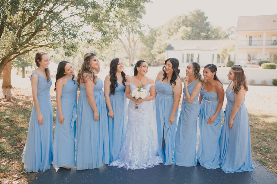 Light blue bridesmaids dresses: Romantic Outdoor Wedding at Reunion Stay