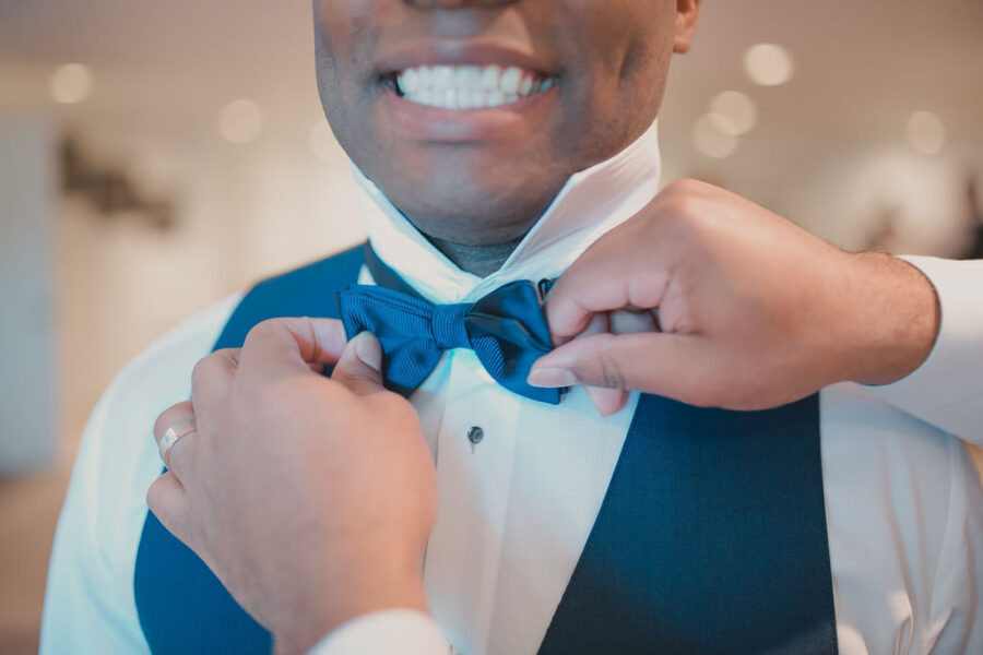 Groom's bowtie: Romantic Outdoor Wedding at Reunion Stay