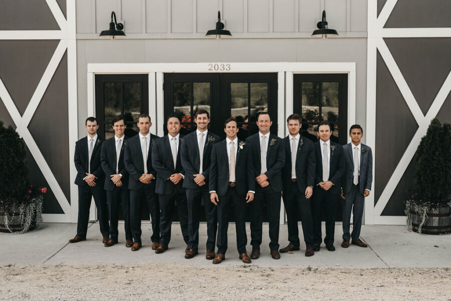 Groom and groomsmen portrait at Allenbrooke Farms