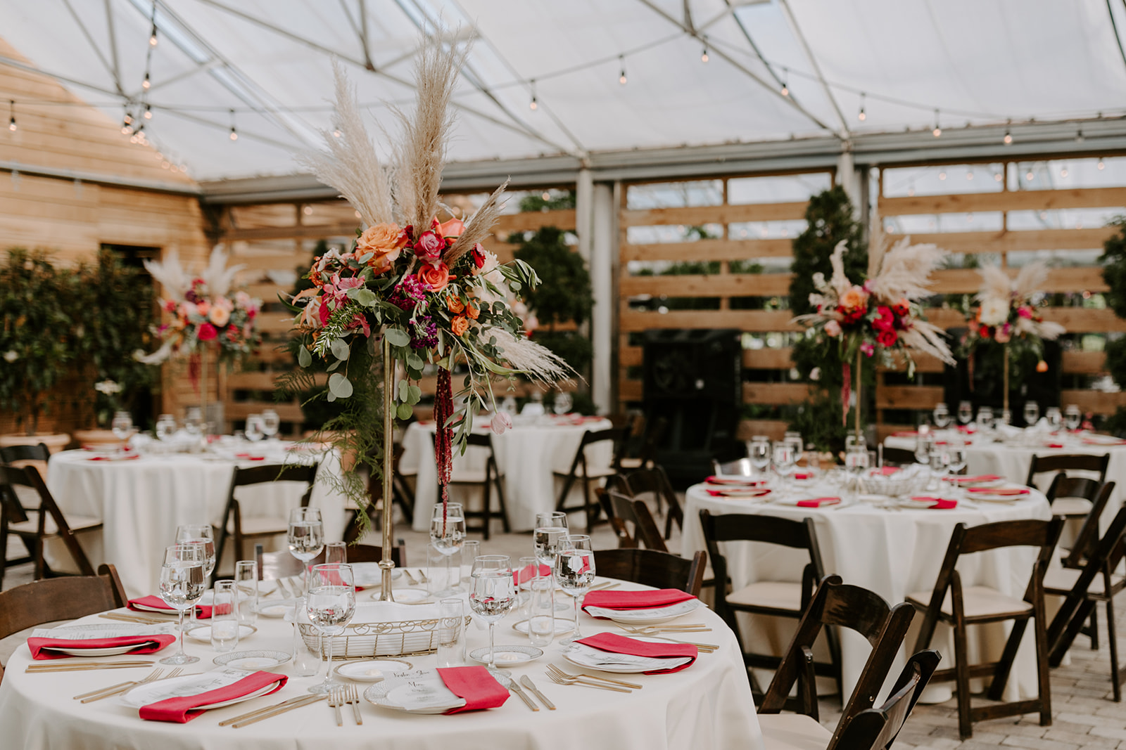 Greenhouse wedding reception decor