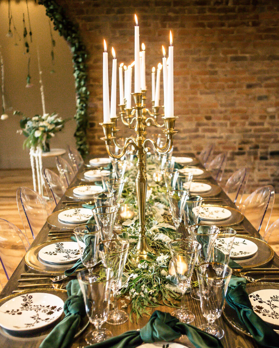 Elegant gold and greenery wedding decor: Travel Inspired Photo Shoot