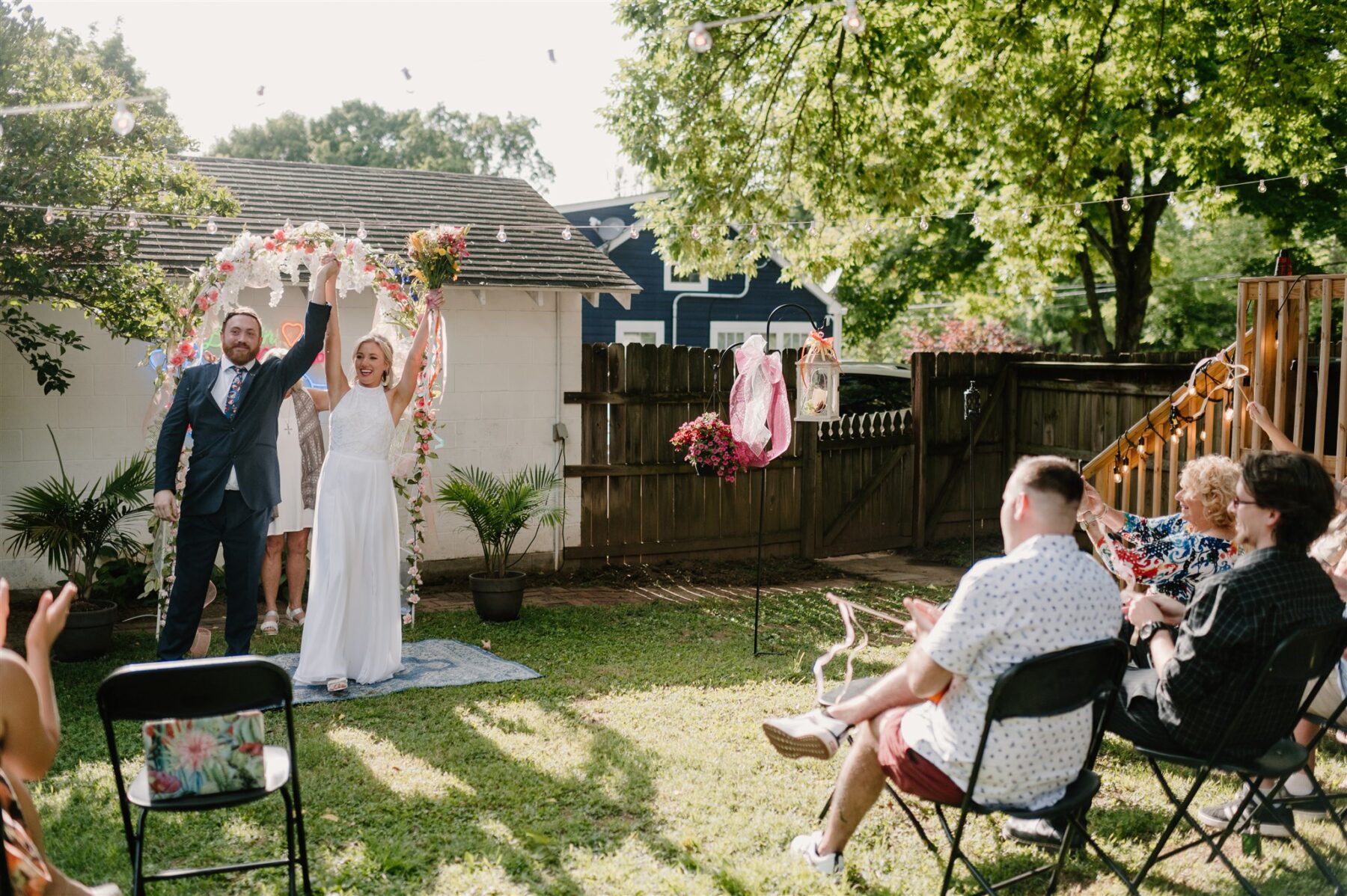 Colorful backyard covid wedding
