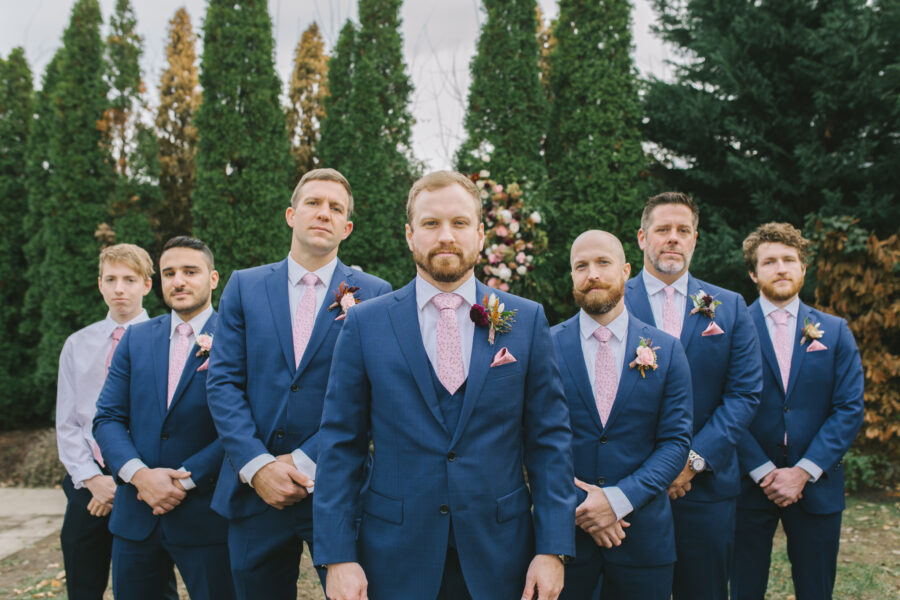 Blue Groom's Attire with Pink Tie | Nashville Bride Guide