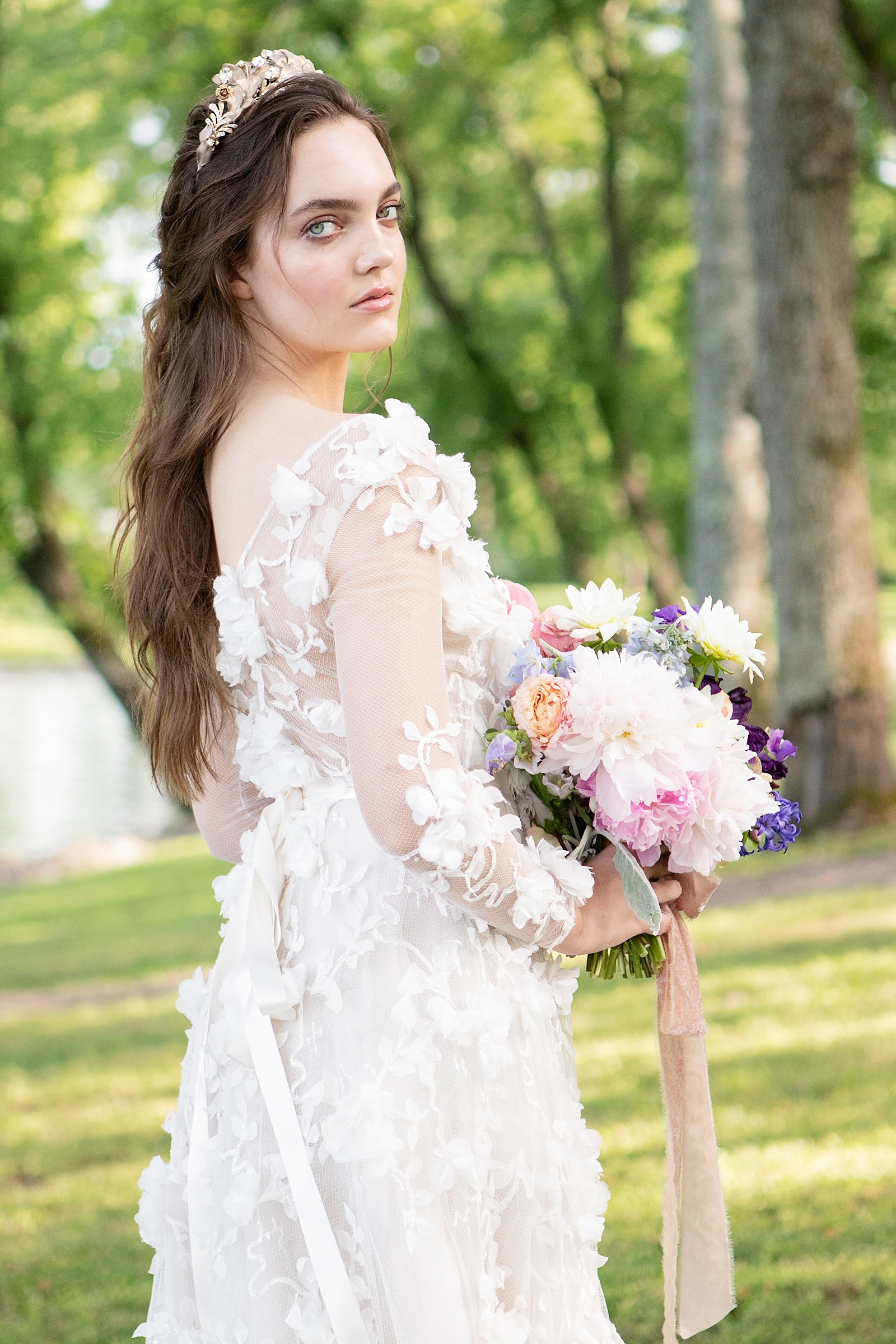 Floral applique wedding dress