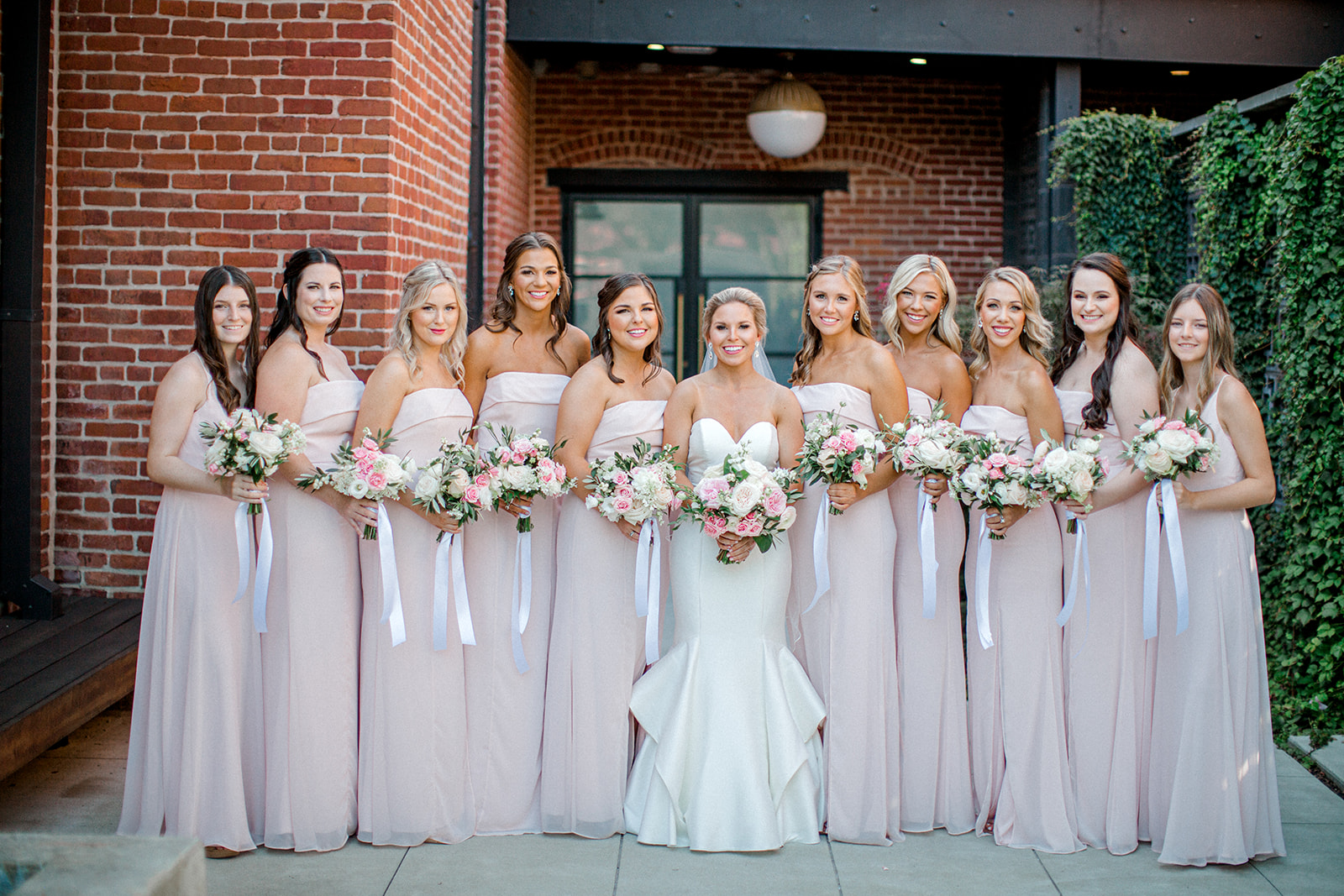 Bella Bridesmaids blush bridesmaid dresses