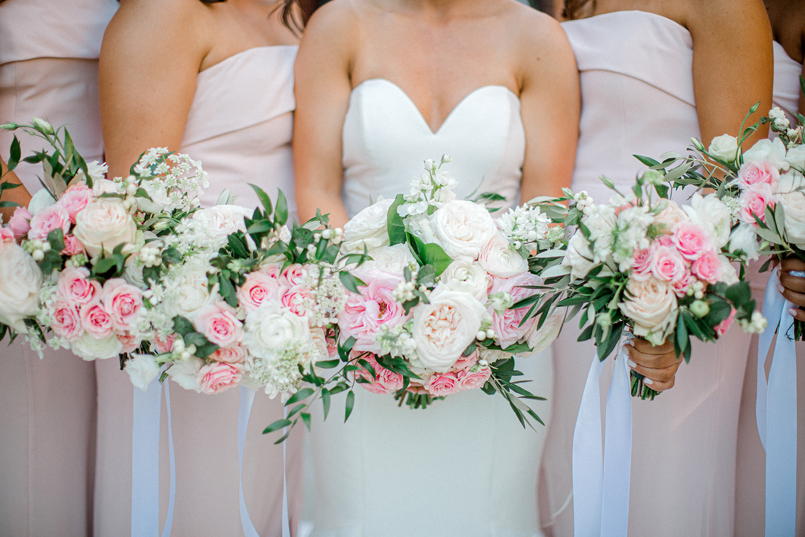 Pink and white wedding bouquets