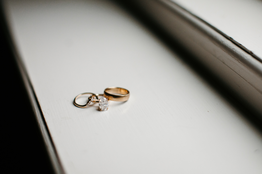 Gold wedding and engagement rings