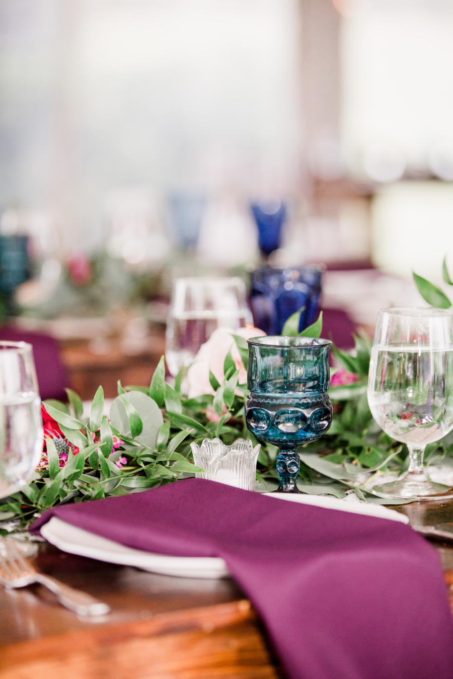 Jewel tone wedding table decor