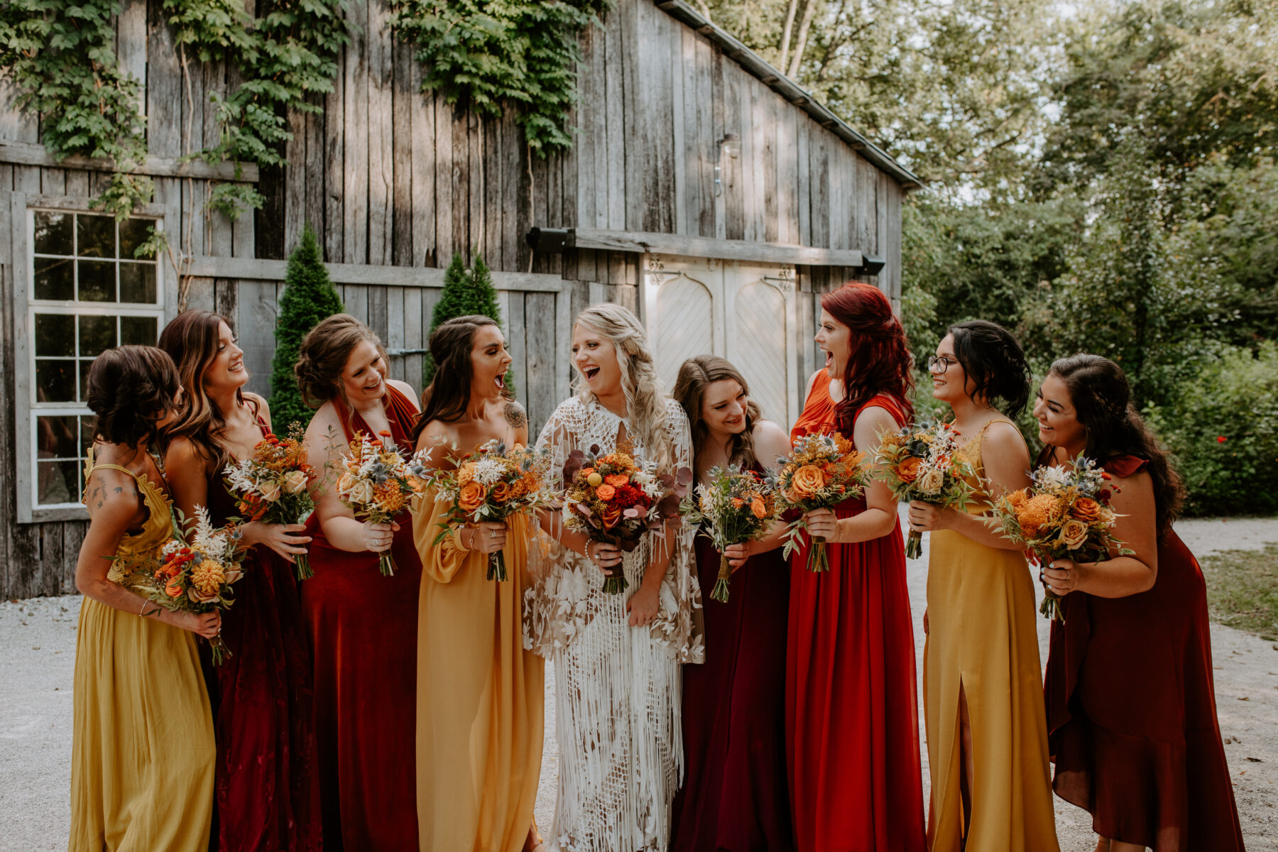 Multicolored bridesmaids dresses