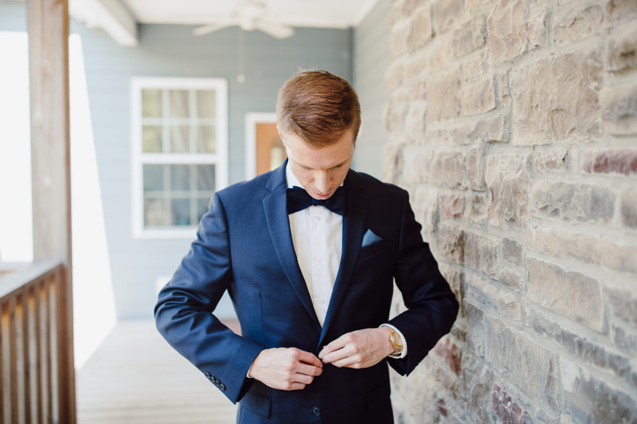 Blue wedding tuxedo with bowtie