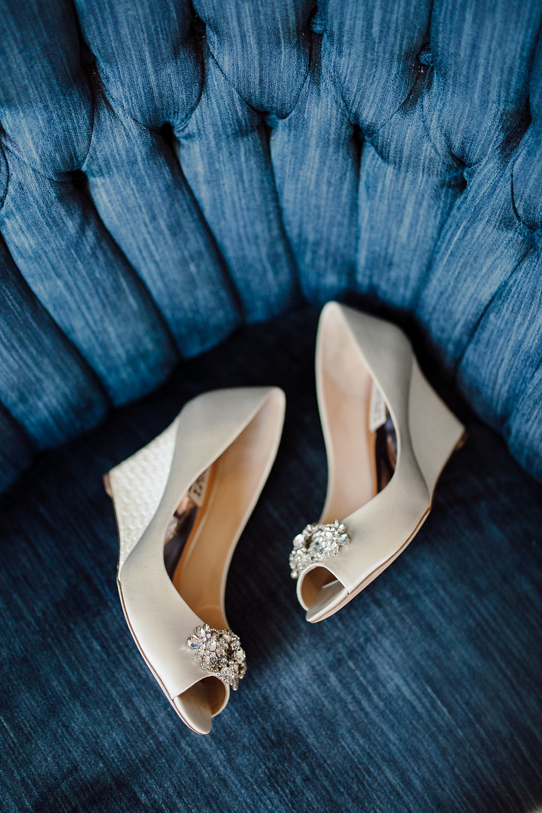 Peep toe bridal shoe wedges