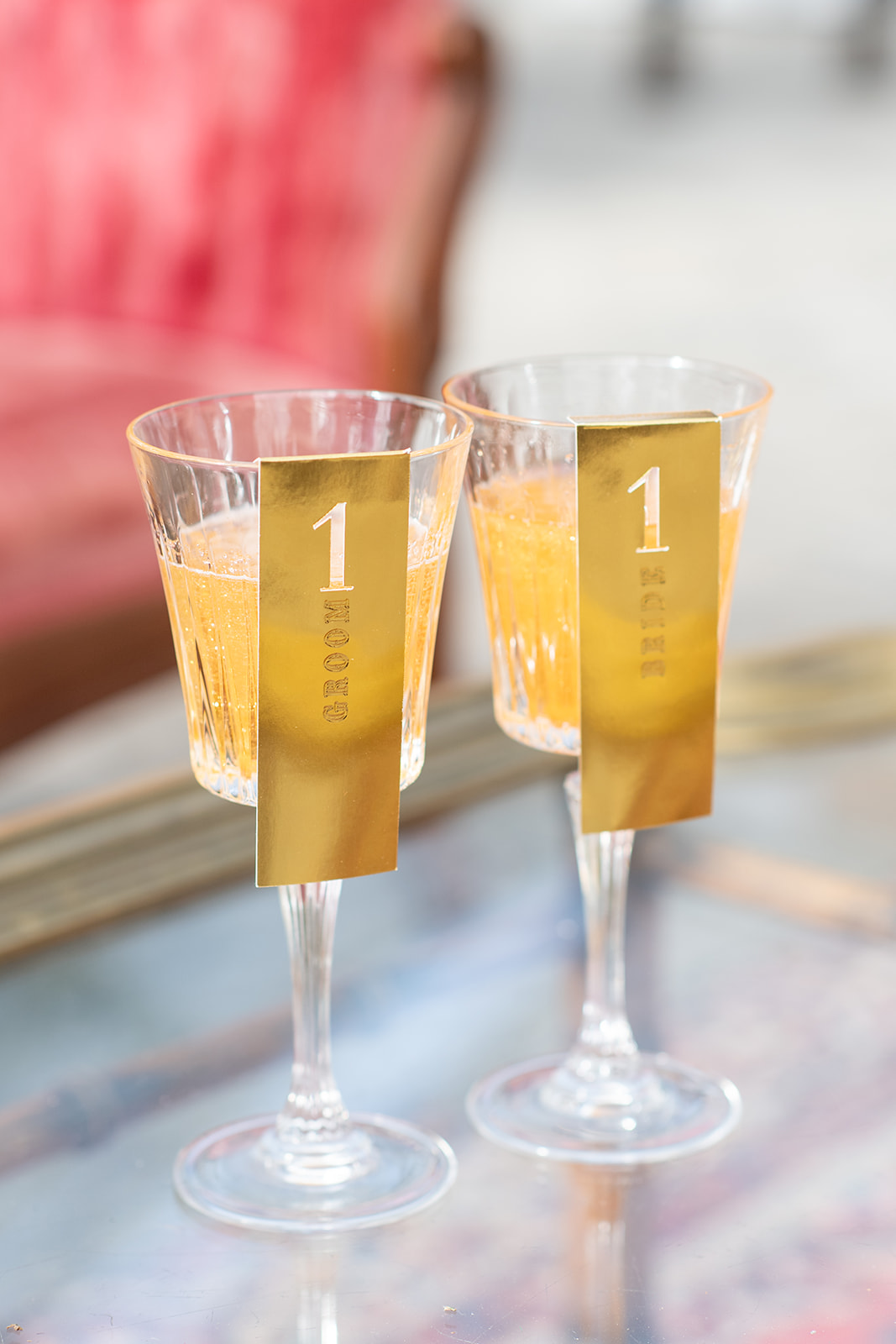 Gold wedding drink escort card ideas